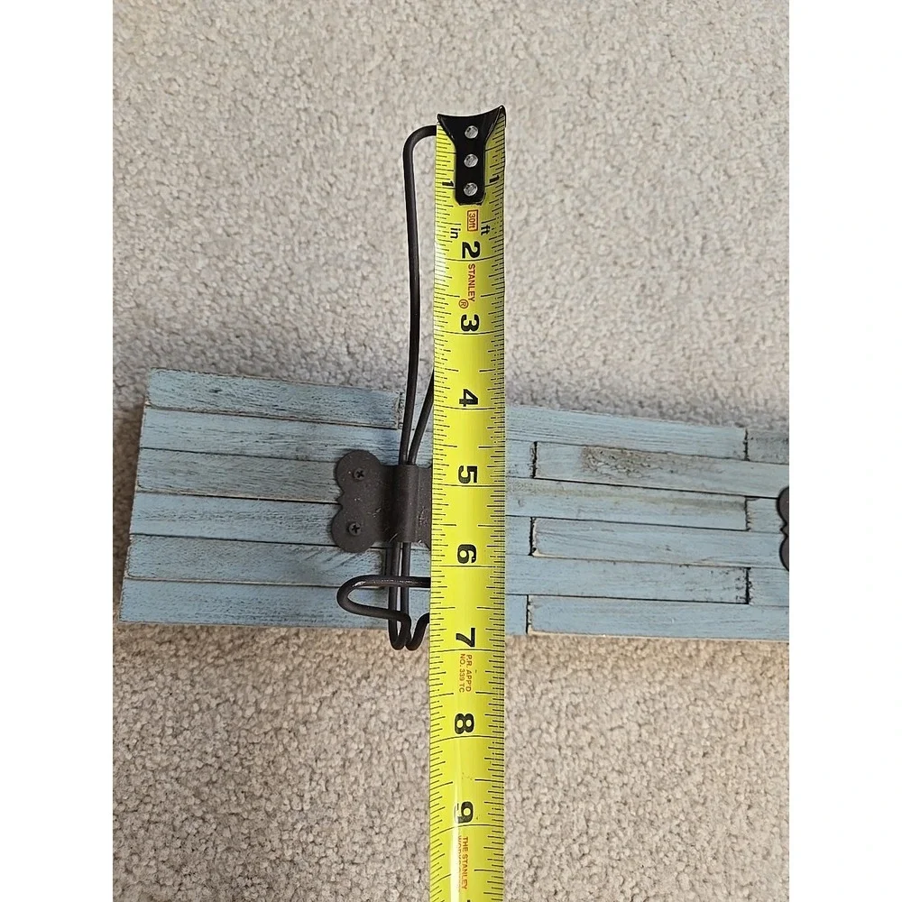 Shabby Blue Wood 4 large Coat Hooks Farmhouse 32